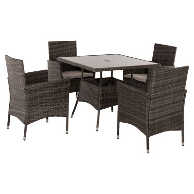 OUTDOOR DINING SET 5PCS HM5965 BROWN RATTAN-METAL FRAME-GLASS TABLETOP