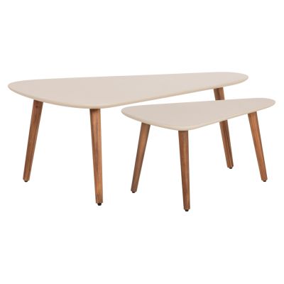 SET 2PCS COFFEE TABLES PRANTIS HM10732.02 FIBER CEMENT IN BEIGE--ACACIA WOOD LEGS