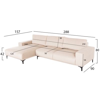 CORNER SOFA (LEFT) NOA HM3278.01L ECRU FABRIC 288x90-157x67-80Hcm.