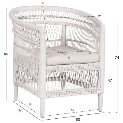 ARMCHAIR MALAWI HM9635.02 MAHOGANY WOOD WITH RATTAN IN WHITE--B'RATED 80x70x86Hcm.