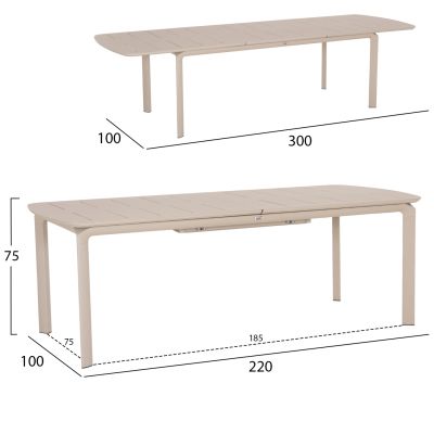 DINING TABLE EXTENDABLE SYMPO HM6415.05 BEIGE ALUMINUM 220-300x100x75Hcm.