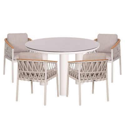 OUTDOOR DINING SET 5PCS STREAM HM11004.02 CREAM WHITE ALUM.--ROPE-OLEFIN CUSHIONS BEIGE