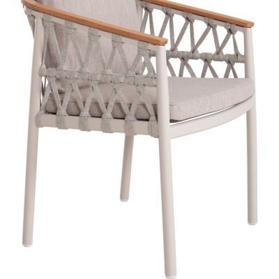 OUTDOOR DINING SET 5PCS STREAM HM11004.02 CREAM WHITE ALUM.--ROPE-OLEFIN CUSHIONS BEIGE