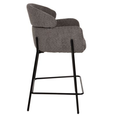 BAR STOOL MEDIUM HEIGHT WOLF HM8584.01 GREY BOUCLE FABRIC-BLACK METAL LEGS 56x56x96Hcm.