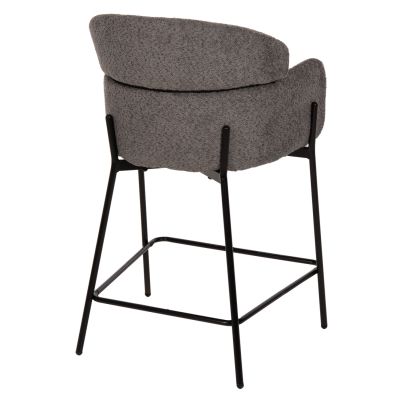 BAR STOOL MEDIUM HEIGHT WOLF HM8584.01 GREY BOUCLE FABRIC-BLACK METAL LEGS 56x56x96Hcm.