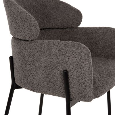 BAR STOOL MEDIUM HEIGHT WOLF HM8584.01 GREY BOUCLE FABRIC-BLACK METAL LEGS 56x56x96Hcm.