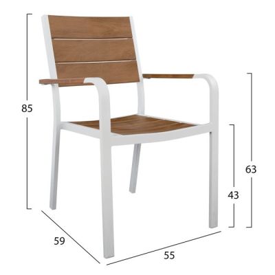 Комплект 3 части с маса 80x80x73 и кресла алуминий в бял цвят HM10537.01