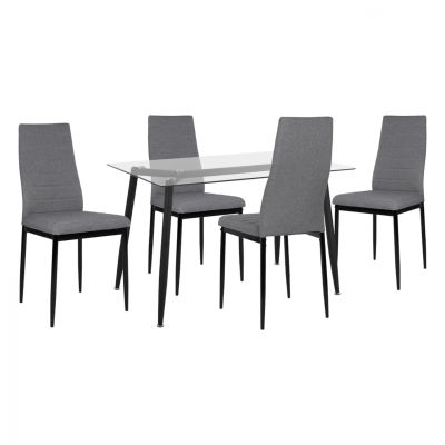 Set 5 pieces Table Black with glass & Chairs Lady Grey Color HM11076 120x70x75.5 cm