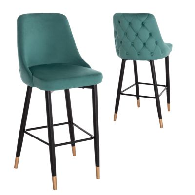 Bar Stool SERENITY HM8519.03 Velvet Cypress Green Color and metallic frame 51x57x110cm