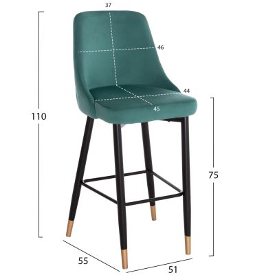 Bar Stool SERENITY HM8519.03 Velvet Cypress Green Color and metallic frame 51x57x110cm