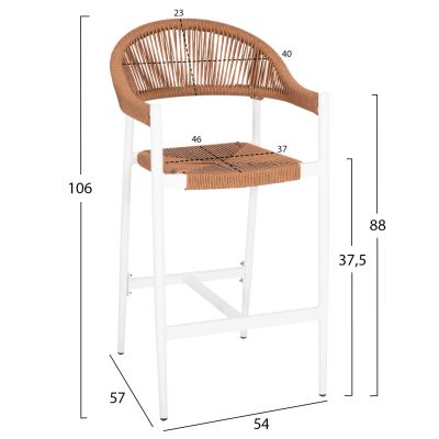 АЛУМИНИЕВ БАР СТОЛ GREGG HM5788.11 БЯЛ-ПЯСЪЧЕН БЕЖОВ СИНТЕТИЧЕН РАТАН 55x57x106Hcm.