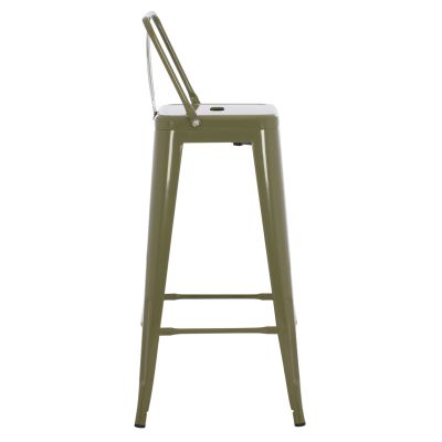 BAR STOOL WITH BACKREST MELITA HM8643.03 METAL IN DARK OLIVE GREEN 43Χ43Χ100Hcm.
