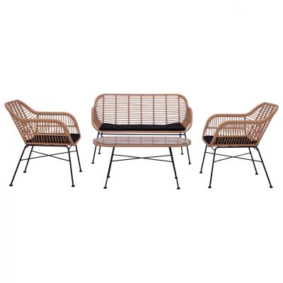 Set metallic for outdoor spaces 4 pieces Allegra HM5460 Wicker in beige color