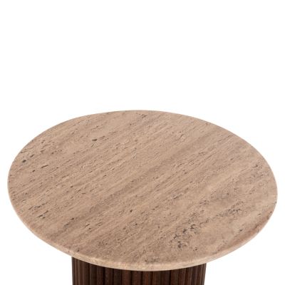 COFFEE TABLE ROUND GLADYS HM9714 SOLID MANGO WOOD-WHITE TRAVERTINE Φ55x50Hcm.