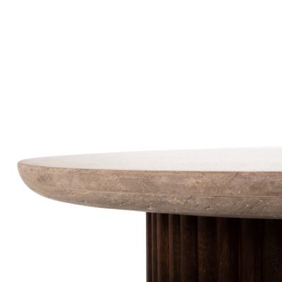 COFFEE TABLE ROUND GLADYS HM9714 SOLID MANGO WOOD-WHITE TRAVERTINE Φ55x50Hcm.