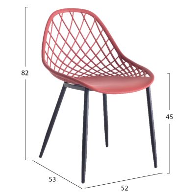 CHAIR POLYPROPYLENE HM9524.06 IN RED COLOR WITH BLACK METAL LEGS 52x53x82Hcm.