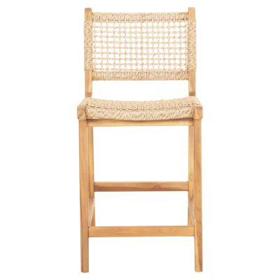 BAR STOOL WITH BACKREST NESHA HM9381.11 TEAK WOOD & VIRO ROPE 46x48.5x96Η cm.