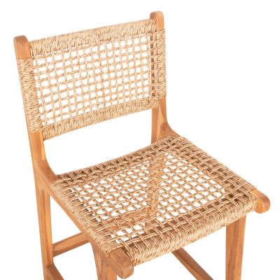 BAR STOOL WITH BACKREST NESHA HM9381.11 TEAK WOOD & VIRO ROPE 46x48.5x96Η cm.