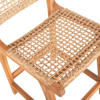 BAR STOOL WITH BACKREST NESHA HM9381.11 TEAK WOOD & VIRO ROPE 46x48.5x96Η cm.