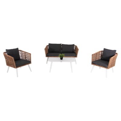 OUTDOOR LOUNGE 4PCS SET FREJA HM6057.01 ALUMINUM IN WHITE-PE RATTAN IN BEIGE-ANTHRACITE CUSHIONS
