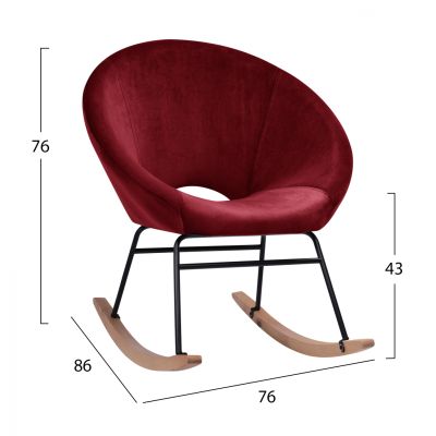 Rocker velvet armchair Paulina HM8399.06, Burgundy red 76x86x76 cm.