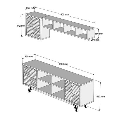 TV FURNITURE SET HM9516.03 MELAMINE IN WALNUT AND WHITE 160x35x56.2Hcm.