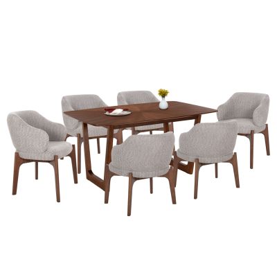 DINING SET 7PCS ABAI HM21338.02 TABLE MADE OF MDF--CHAIRS WITH BOUCLE FABRIC