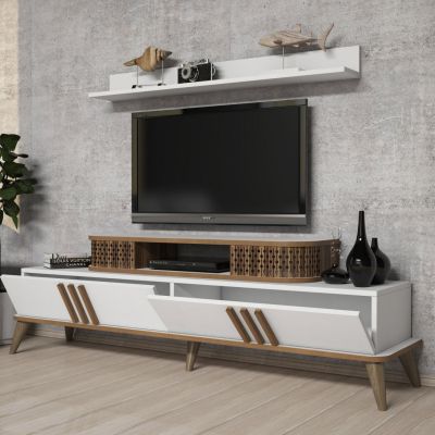 TV COMBO FURNITURE HM9515.03 MELAMINE IN WHITE & WALNUT COLOR 168x39x51.6Hcm