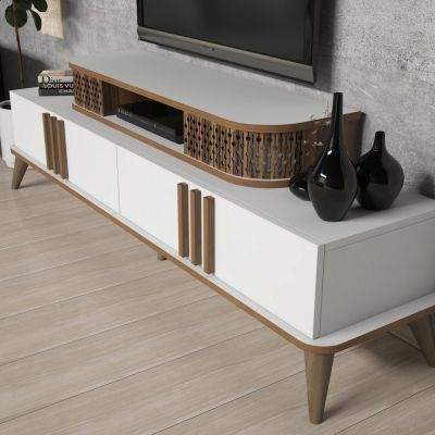 TV COMBO FURNITURE HM9515.03 MELAMINE IN WHITE & WALNUT COLOR 168x39x51.6Hcm