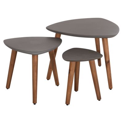 SET 3PCS SIDE TABLES PRANTIS HM10734.01 FIBER CEMENT IN GREY--ACACIA WOOD LEGS