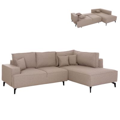 CORNER SOFA-BED WITH STORAGE SPACE SAFFIRA HM3303.03R BEIGE FABRIC 270x195x100Hcm.