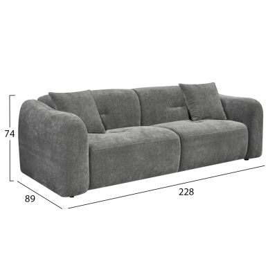 SOFA 3-SEATER JUNOA -GREY FABRIC 228x89x74Hcm.