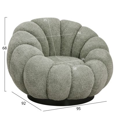 SET SWIVELLING ARMCHAIR WITH ROUND STOOL GRYMM HM10928.05 PISTACHIO GREEN BOUCLE FABRIC