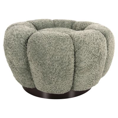 SET SWIVELLING ARMCHAIR WITH ROUND STOOL GRYMM HM10928.05 PISTACHIO GREEN BOUCLE FABRIC