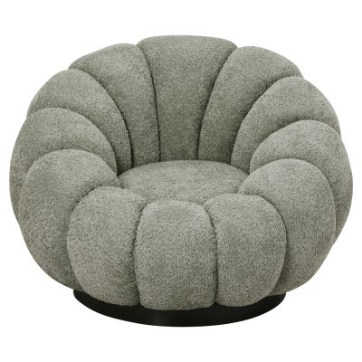 SET SWIVELLING ARMCHAIR WITH ROUND STOOL GRYMM HM10928.05 PISTACHIO GREEN BOUCLE FABRIC