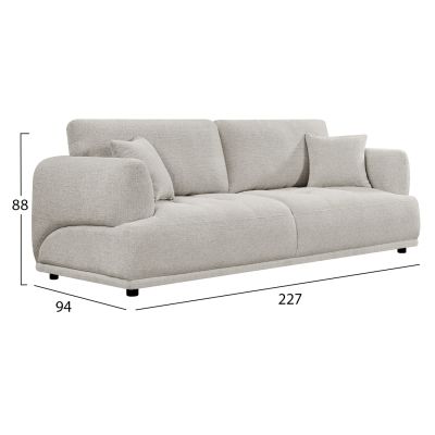 STRUCTO 3-Seater Sofa – Light Beige, 227 × 94 × 88 cm