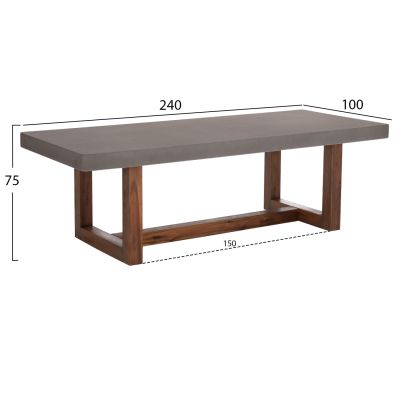 DINING TABLE ASTOR HM6572.01 GREY FIBER CEMENT TOP--ACACIA WOOD LEGS 240x100x75Hcm