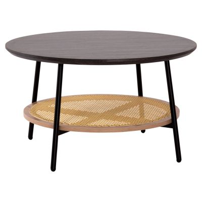 COFFEE TABLE SEWELL HM18033 MDF IN ZEBRANO-METAL LEGS-RATTAN IN NATURAL Φ80x46Hcm.
