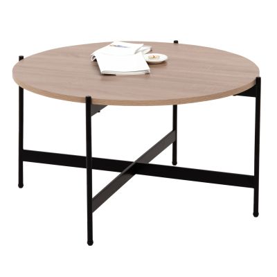 COFFEE TABLE HM9588.03 MDF SONOMA TABLETOP-BLACK METAL BASE Φ80x45Hcm.