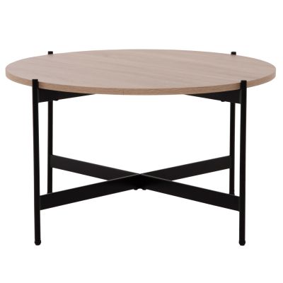 COFFEE TABLE HM9588.03 MDF SONOMA TABLETOP-BLACK METAL BASE Φ80x45Hcm.