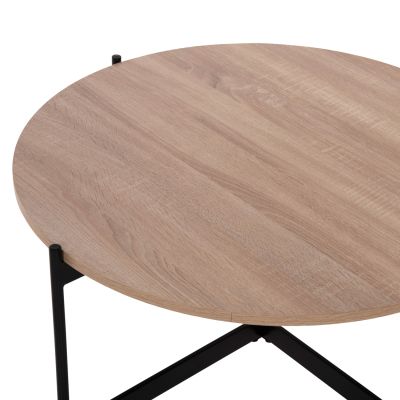 COFFEE TABLE HM9588.03 MDF SONOMA TABLETOP-BLACK METAL BASE Φ80x45Hcm.