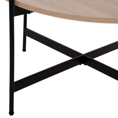 COFFEE TABLE HM9588.03 MDF SONOMA TABLETOP-BLACK METAL BASE Φ80x45Hcm.