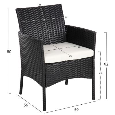 OUTDOOR LOUNGE SET 4PCS STASIA HM6089.04 SYNTHETIC RATTAN IN BLACK-CUSHIONS IN BEIGE
