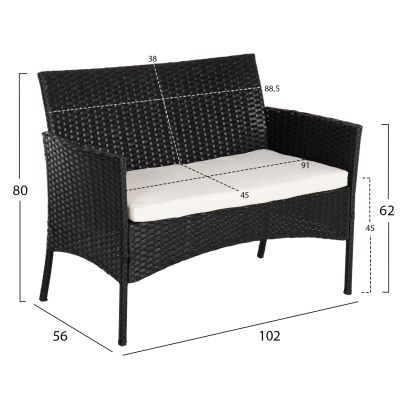 OUTDOOR LOUNGE SET 4PCS STASIA HM6089.04 SYNTHETIC RATTAN IN BLACK-CUSHIONS IN BEIGE
