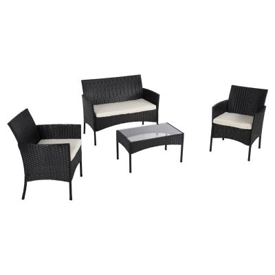 OUTDOOR LOUNGE SET 4PCS STASIA HM6089.04 SYNTHETIC RATTAN IN BLACK-CUSHIONS IN BEIGE