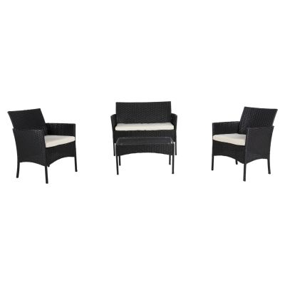 OUTDOOR LOUNGE SET 4PCS STASIA HM6089.04 SYNTHETIC RATTAN IN BLACK-CUSHIONS IN BEIGE