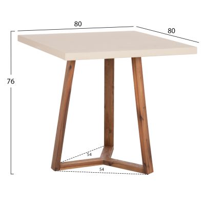 DINING TABLE SQUARE PRIVO HM6602.02 BEIGE FIBER CEMENT--ACACIA WOOD 80x80x76Hcm.