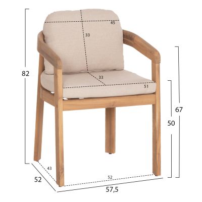 DINING CHAIR CRAVIN HM6441 ACACIA WOOD--CUSHIONS IN BEIGE 57.5x52x82Hcm.