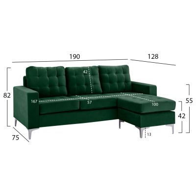 REVERSIBLE CORNER SOFA SANTINO HM3152.13 VELVET GREEN 190x75-128x82cm.