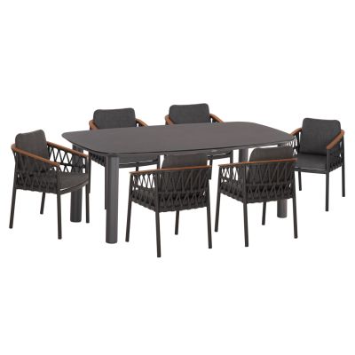 OUTDOOR DINING SET 7PCS DOSUN HM10910.01 ALUMINUM-ROPE-OLEFIN CUSHION COVERS---GREY